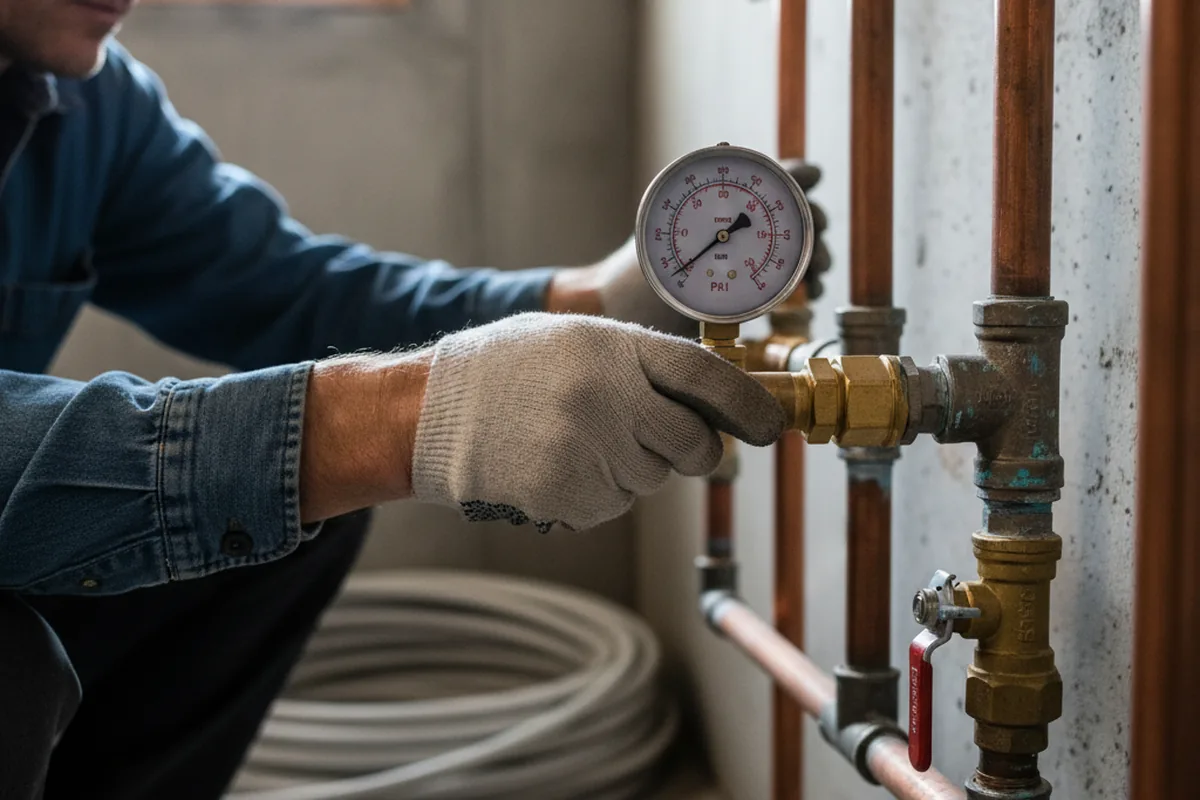 Pressure testing a repaired line during Water Line Repair in New Providence
